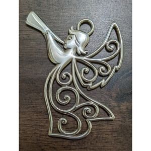Metal angel with horn Christmas tree ornament Hark the Herald